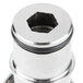 A close up of a T&S B-0970-FEZ atmospheric vacuum breaker with a stainless steel hex nut.