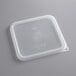 A translucent Cambro CamSquares polypropylene container with a lid.