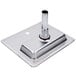 A T&S stainless steel die stamped drip pan on a metal base with a metal tube.