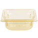 A clear plastic Vollrath 1/6 size food pan with a lid.