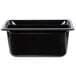 A black Vollrath plastic food pan with a lid.