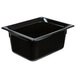 A Vollrath black high heat plastic food pan on a counter.