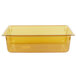 A yellow Vollrath Super Pan plastic food pan with a lid.