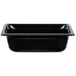 A black Vollrath plastic food pan with a black lid.