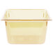A clear plastic food pan with a yellow lid.