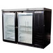 A black Beverage-Air back bar refrigerator with glass doors on a white background.