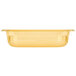 A yellow Vollrath plastic food pan with a lid.
