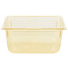 A clear plastic Vollrath Super Pan with a yellow tint and rectangular shape.