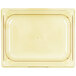 A yellow plastic food pan with a white border.
