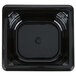 A black square plastic food pan.