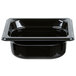 A black plastic Vollrath food pan with a square lid.
