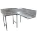 A stainless steel L-shaped corner dishtable by Advance Tabco.