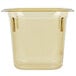 A Vollrath amber plastic food pan with a lid.