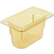 A Vollrath 1/9 size amber high heat plastic food pan with a lid.