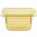 A yellow plastic Vollrath food pan with a lid.
