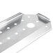 A stainless steel metal bracket with holes.