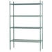 An Advance Tabco green epoxy wire shelving unit with four shelves.