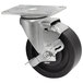 An Advance Tabco Hi-Temp Oven Rack swivel plate caster with a large metal wheel and black rubber tire.