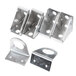 A set of four stainless steel brackets for an Advance Tabco shelving system.