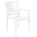 A white Grosfillex Acadia stacking resin armchair with armrests.