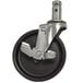 An Advance Tabco swivel caster with a black rubber wheel and metal wheel.