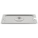 A Vollrath stainless steel slotted tray cover with a metal handle.