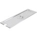 A Vollrath stainless steel rectangular tray cover with a slotted hole and a handle.