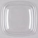 A clear Sabert square plastic dome lid over a square bowl.