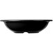 A black bowl with a white rim.