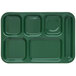 A forest green rectangular tray with six compartments.
