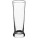 An Acopa Pilsner glass with a clear bottom and tall clear sides.