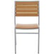 A BFM Seating Largo side chair with a synthetic teak back and a silver frame.