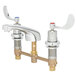A white T&S metering faucet with 2 wrist action handles.