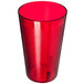 A stack of red Carlisle SAN plastic tumblers with a white background.
