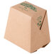 A cardboard Fold-Pak Earth take-out container with green text on it.