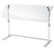 A white rectangular table with a clear acrylic panel on a metal stand.