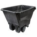 A black plastic container with wheels.