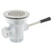 A T&S stainless steel waste drain valve with a lever handle.