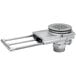 A silver metal T&S waste drain valve with a round metal adapter and handle.