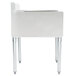 A white table with metal legs.