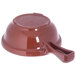 A brown plastic bowl with a handle.