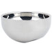 A silver stainless steel Bon Chef angled double wall bowl with a handle.