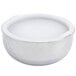 A white Bon Chef triple wall bowl with a silver rim and a lid.