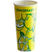 A white paper cup with yellow and green lemons and text.