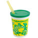 A yellow Squat Plastic Lemonade cup with a green lid and straw.