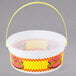 A white plastic French fry bucket with a yellow and red handle.