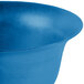 A Tablecraft sky blue cast aluminum tulip salad bowl with a lid.