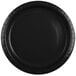 A black paper plate with a black rim.