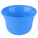 A cobalt blue Tablecraft metal bowl with a handle.