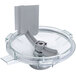 A clear plastic bowl with a grey handle for a Robot Coupe food processor.